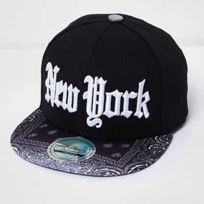 Boys black bandana print New York cap